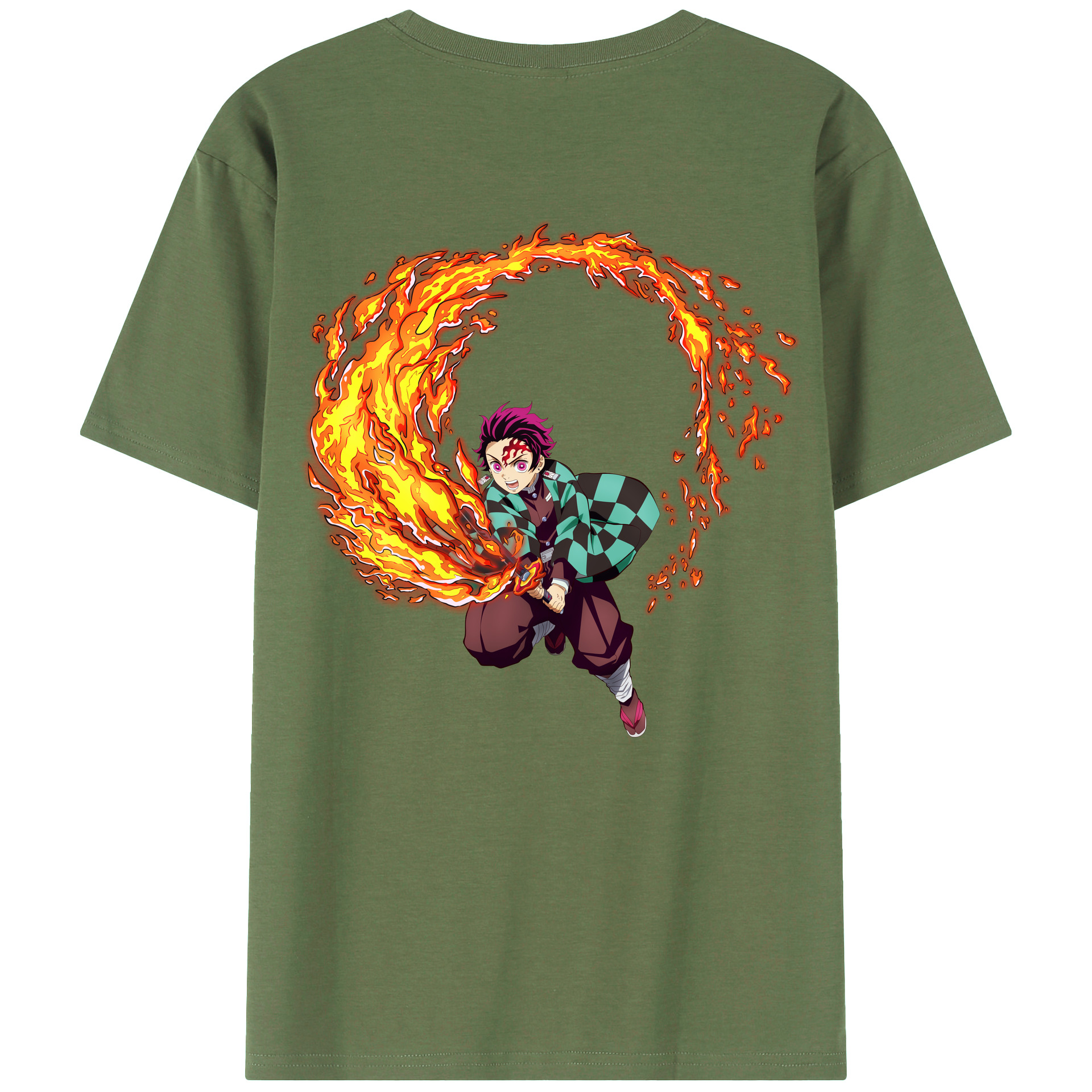 （画像用） 鬼滅の刃 竈門 炭治郎／かまど たんじろう Kamado Tanjirou 綿100％ メンズ半袖Tシャツ（バックプリント） 通気性